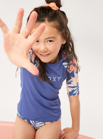 0 Girls 6-16 Funky Palm Short Sleeve UPF 50 Surf T-Shirt Blue ERGWR03371 Roxy
