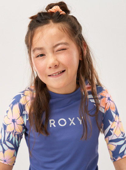 3 Girls 6-16 Funky Palm Short Sleeve UPF 50 Surf T-Shirt Blue ERGWR03371 Roxy