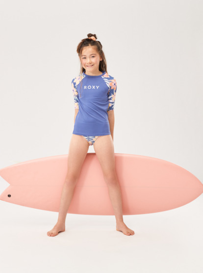 4 Girls 6-16 Funky Palm Short Sleeve UPF 50 Surf T-Shirt Blue ERGWR03371 Roxy
