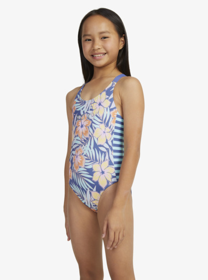 9 Girls 6-16 Funky Palm Cross Back One-Piece Swimsuit Blue ERGX103168 Roxy