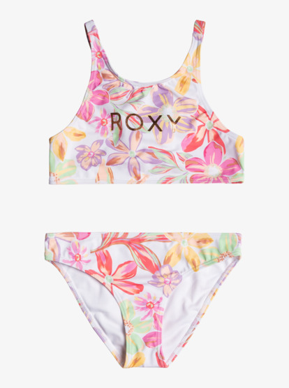 0 Girl's 7-16 Tropical Time Crop Two Piece Bikini Set White ERGX203489 Roxy