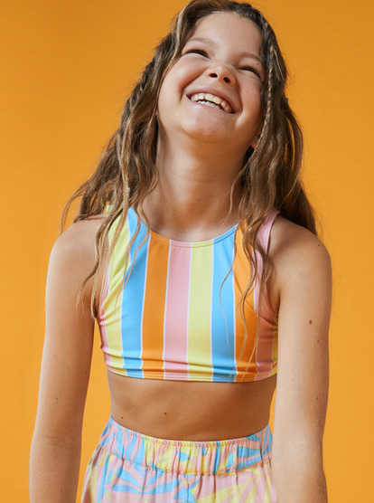 3 Girl's 4-16 Last In Paradise Two Piece Crop Top Bikini Set For Girls Blue ERGX203508 Roxy