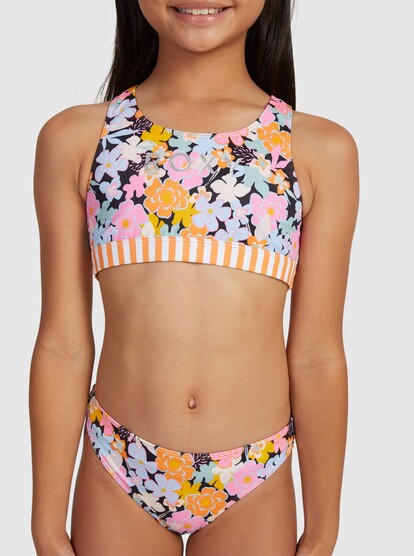 4 Girls 6-16 Above The Limits Two Piece Crop Top Bikini Set Black ERGX203519 Roxy