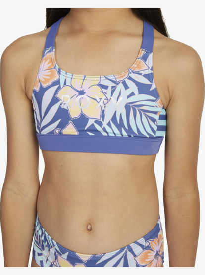 10 Girls 6-16 Funky Palm Crop Top Two-Piece Bikini Set Blue ERGX203528 Roxy
