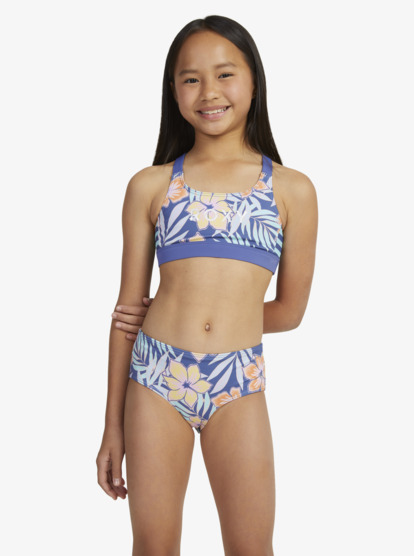 6 Girls 6-16 Funky Palm Crop Top Two-Piece Bikini Set Blue ERGX203528 Roxy