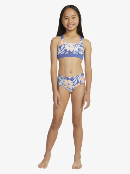 7 Girls 6-16 Funky Palm Crop Top Two-Piece Bikini Set Blue ERGX203528 Roxy