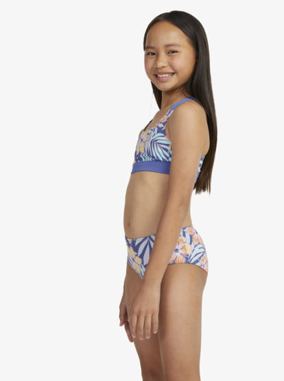 9 Girls 6-16 Funky Palm Crop Top Two-Piece Bikini Set Blue ERGX203528 Roxy