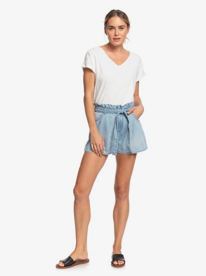 Salento Playa Paperbag Jeansshorts Mit Hohem Bund Fur Frauen Erjds03221 Roxy