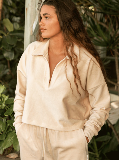 1 On The Road Again Long Sleeve V-Neck Top Beige ERJFT04632 Roxy