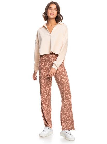 7 On The Road Again Long Sleeve V-Neck Top Beige ERJFT04632 Roxy