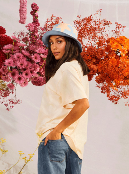4 Womens Jasmine Paradise Reversible Bucket Hat Blue ERJHA04195 Roxy