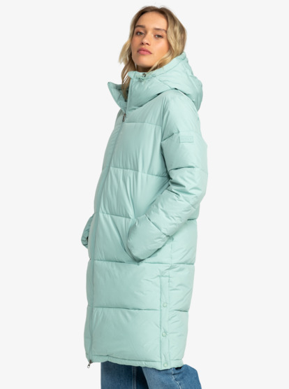 light blue hooded coat