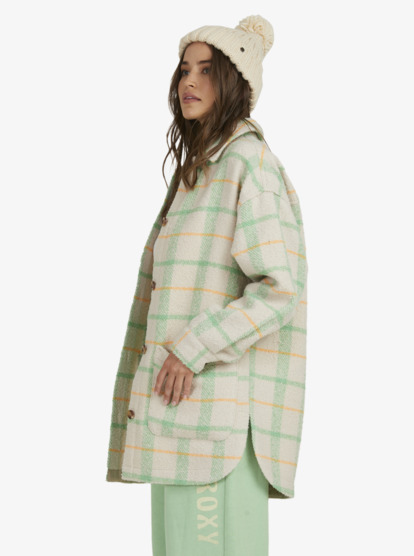 12 Womens Check It Out Oversized Overshirt Green ERJJK03527 Roxy