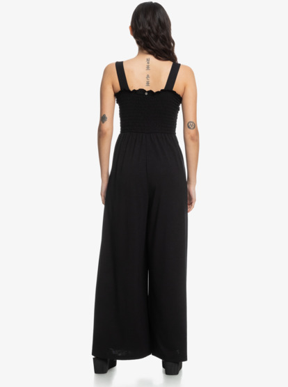 4 Womens Just Passing By Smocked Jersey Jumpsuit Black ERJKO03001 Roxy