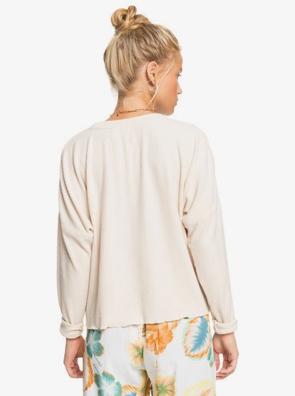 4 Cozy Day Long Sleeve Rib Knit Top Beige ERJKT03795 Roxy