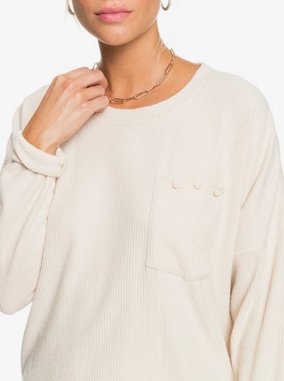 2 Cozy Day Long Sleeve Rib Knit Top Beige ERJKT03795 Roxy