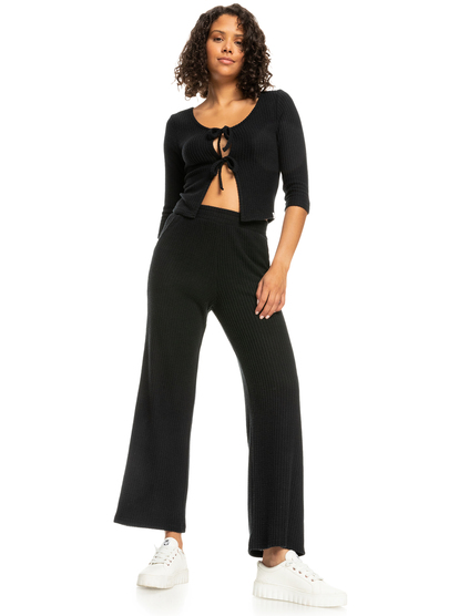 4 Looking Good Tie-Front Thermal Cardigan Black ERJKT03952 Roxy