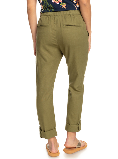 4 On The Seashore - Pantalon cargo en lin pour Femme Vert ERJNP03294 Roxy