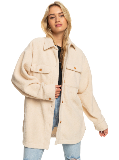 7 Womens Over And Out Fleece Overshirt Beige ERJPF03137 Roxy