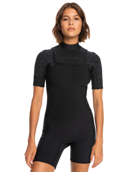 0 Womens 2mm Swell Series Short Sleeve Chest Zip Springsuit Black ERJW503028 Roxy