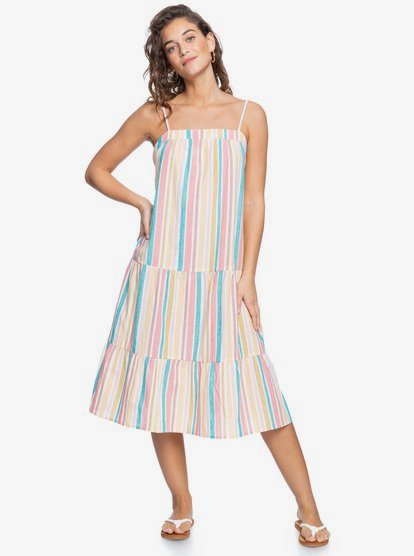 2 Womens Golden Allure Strappy Midi Dress White ERJWD03589 Roxy