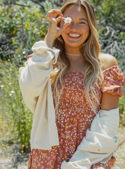 1 Hello Petal Woven Mini Dress Brown ERJWD03658 Roxy