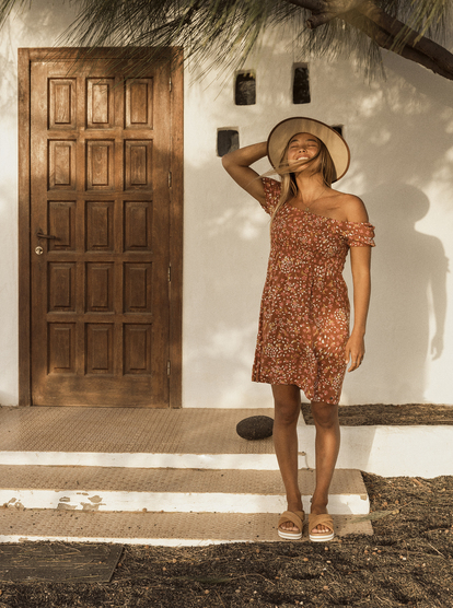 4 Hello Petal Woven Mini Dress Brown ERJWD03658 Roxy