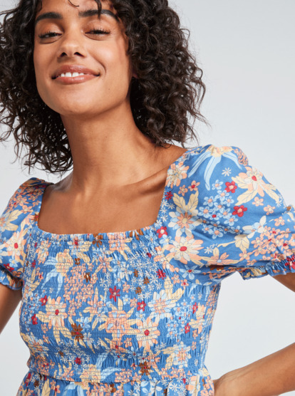 3 Womens Hello Petal Mini Short Sleeve Dress Blue ERJWD03676 Roxy