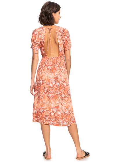 7 Palmy Breeze Printed Short Sleeve Midi Dress Pink ERJWD03679 Roxy