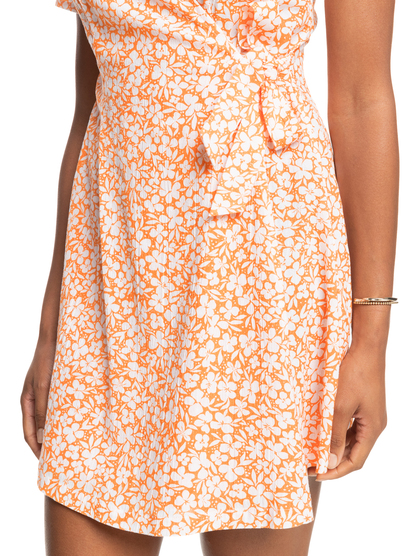 2 Womens Indigo Beach Again Short Sleeve Wrap Dress Orange ERJWD03747 Roxy
