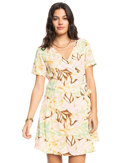 0 Womens Springtime Feels Mini Wrap Dress Green ERJWD03758 Roxy