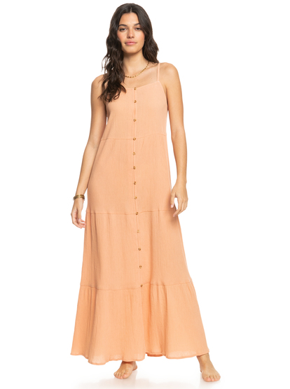 8 Womens Floral Dance Strappy Tiered Midi Dress Orange ERJWD03759 Roxy