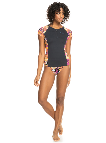 3 Womens Caps Sleeves Short Sleeve Zip-Up Rash Vest  ERJWR03704 Roxy