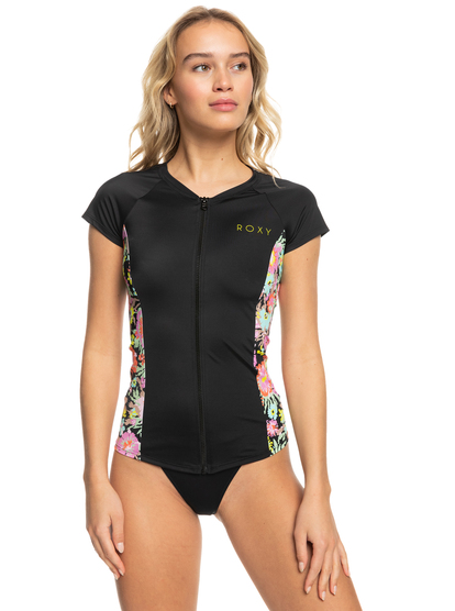 0 Womens ROXY Active Cap Sleeve Zipped Rash Vest Black ERJWR03735 Roxy