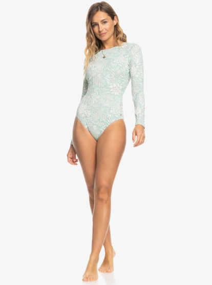 4 Womens Rib Roxy Love Long Sleeve One-Piece Swimsuit Blue ERJWR03739 Roxy
