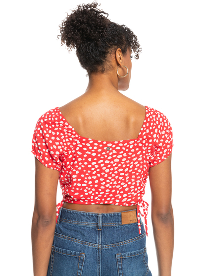 4 Dear Amor Printed Short Sleeve Crop Top Red ERJWT03535 Roxy
