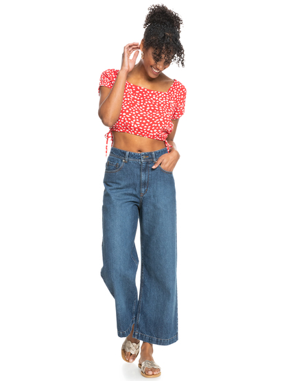 3 Dear Amor Printed Short Sleeve Crop Top Red ERJWT03535 Roxy