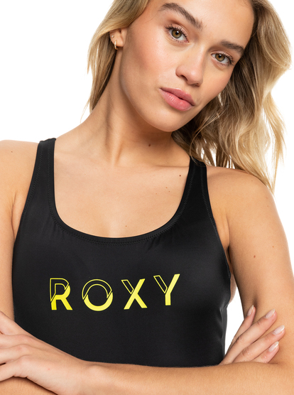 2 Womens ROXY Active Cross Back One-Piece Swimsuit Black ERJX103612 Roxy