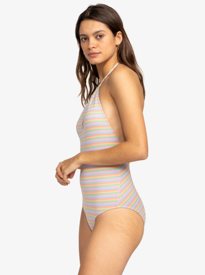 Halter neck retro on sale stripe one piece swimsuit