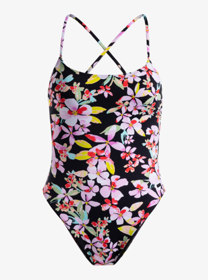 4 Womens Printed Beach Classics High Leg One-Piece Swimsuit Black ERJX103640 Roxy