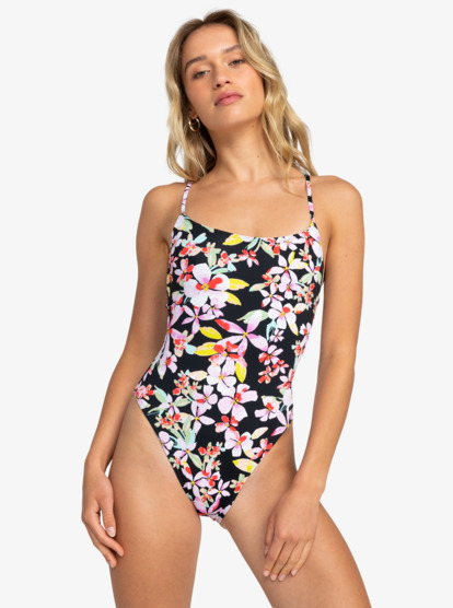0 Womens Printed Beach Classics High Leg One-Piece Swimsuit Black ERJX103640 Roxy