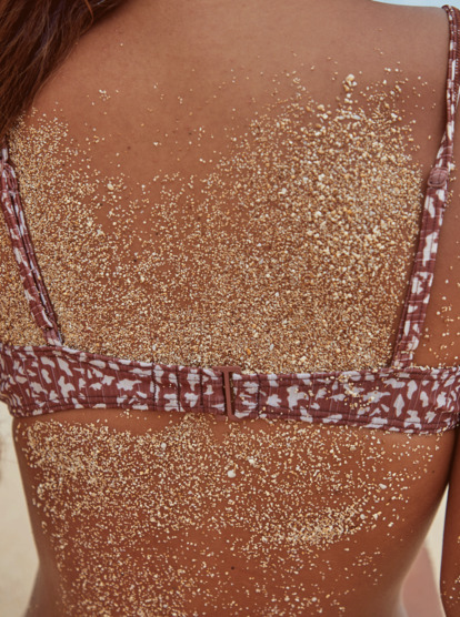 2 Roxy Love The Surf Knot Printed Rib Bikini Top Brown ERJX304869 Roxy