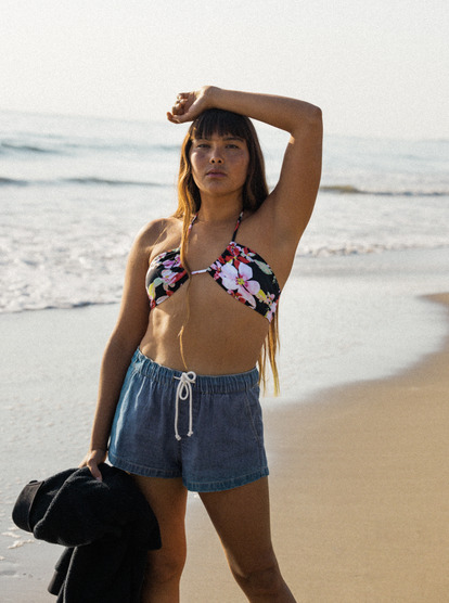 1 Womens Printed Beach Classics Tri Bikini Top Black ERJX305152 Roxy
