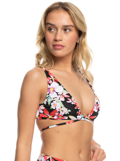 1 Womens Printed Beach Classics Elongated Bikini Top Black ERJX305153 Roxy