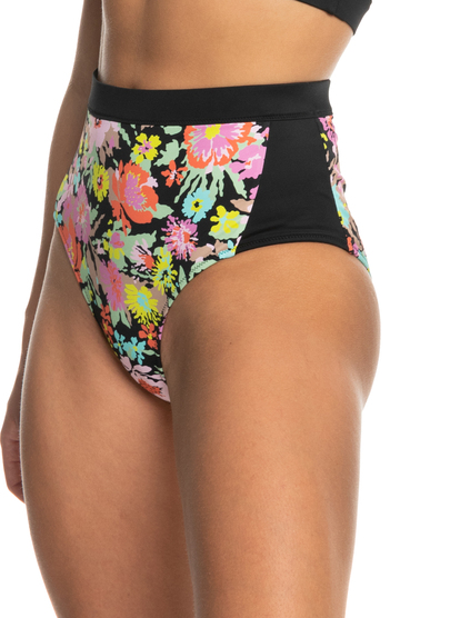 6 Womens ROXY Active High Waist Bikini Bottoms Black ERJX404738 Roxy