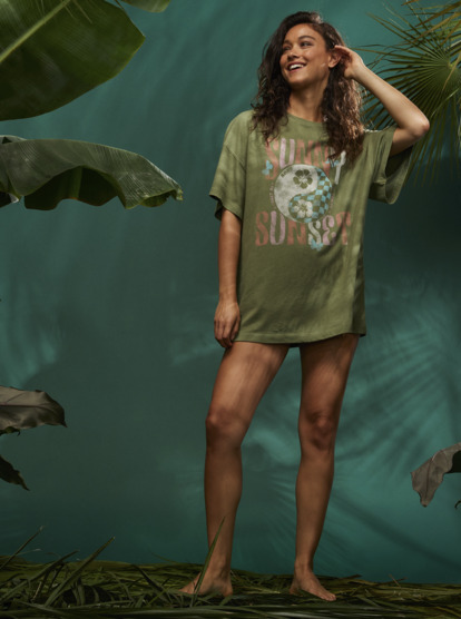 6 Womens Sweet Janis Oversized T-Shirt Green ERJZT05506 Roxy