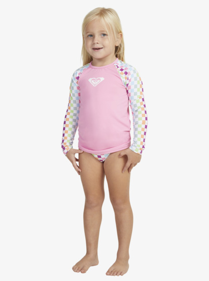 2 Girls 2-7 Rainbow Check Long Sleeve Rash Vest Set White ERLWR03272 Roxy