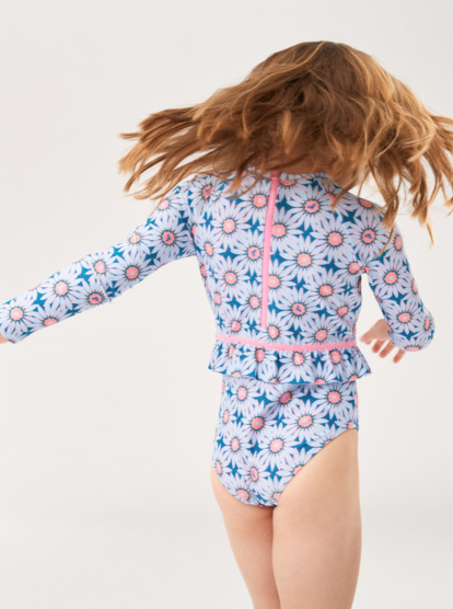 2 Girls 2-7 Bold Florals Long Sleeve One-Piece Swimsuit Green ERLWR03275 Roxy
