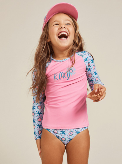 4 Girls 2-7 Bold Florals Long Sleeve Rash Vest Set Green ERLWR03276 Roxy