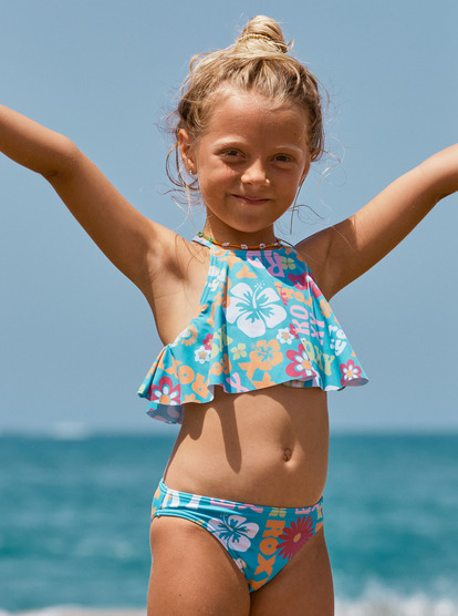 Girl's 4-16 Flower Vintage Power Two Piece Flutter Bikini Set For Girls